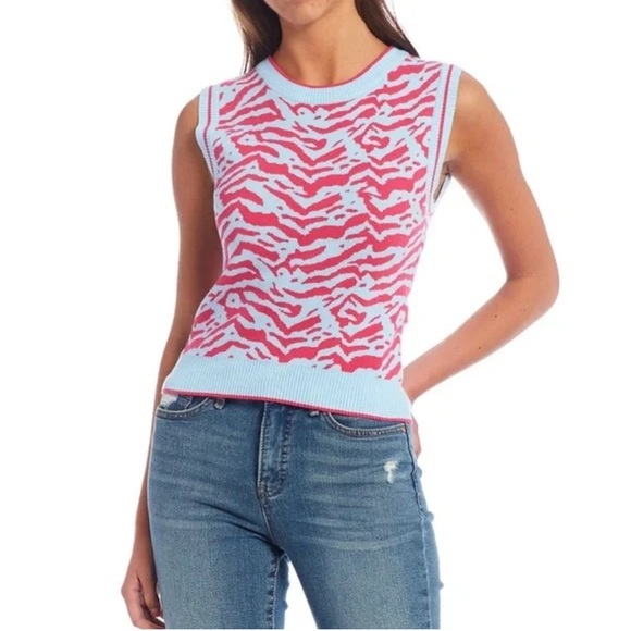 Circus NY Dusk Blue and Pink Zebra Print Sweater Vest Size Medium - Picture 1 of 5